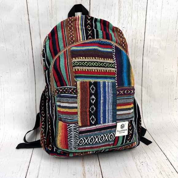 Bohemian Style Multi Colored Cotton Backpack Medium Size - Picture 8 of 12